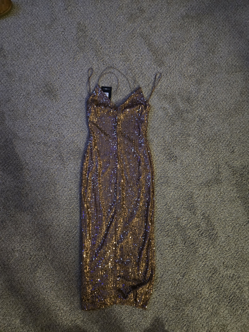 Fashion Nova Bronze Sequin Midi Slip Dress